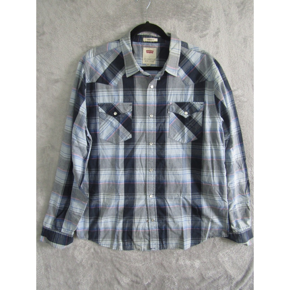 Levi Strauss Co Mens L Plaid Long Sleeve Standard Fit Western Snap Shirt